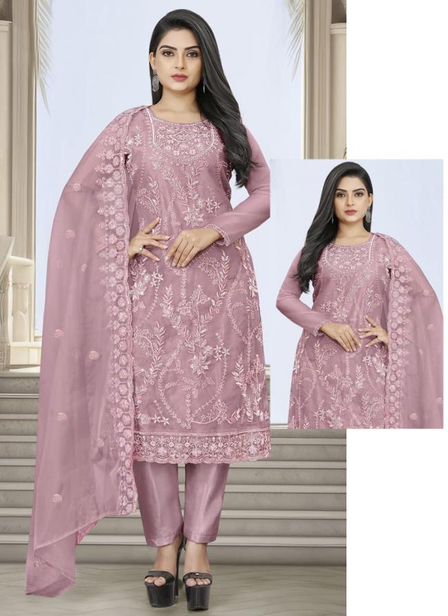 Organza Pink Eid Wear Embroidery Work Pakistani Suit